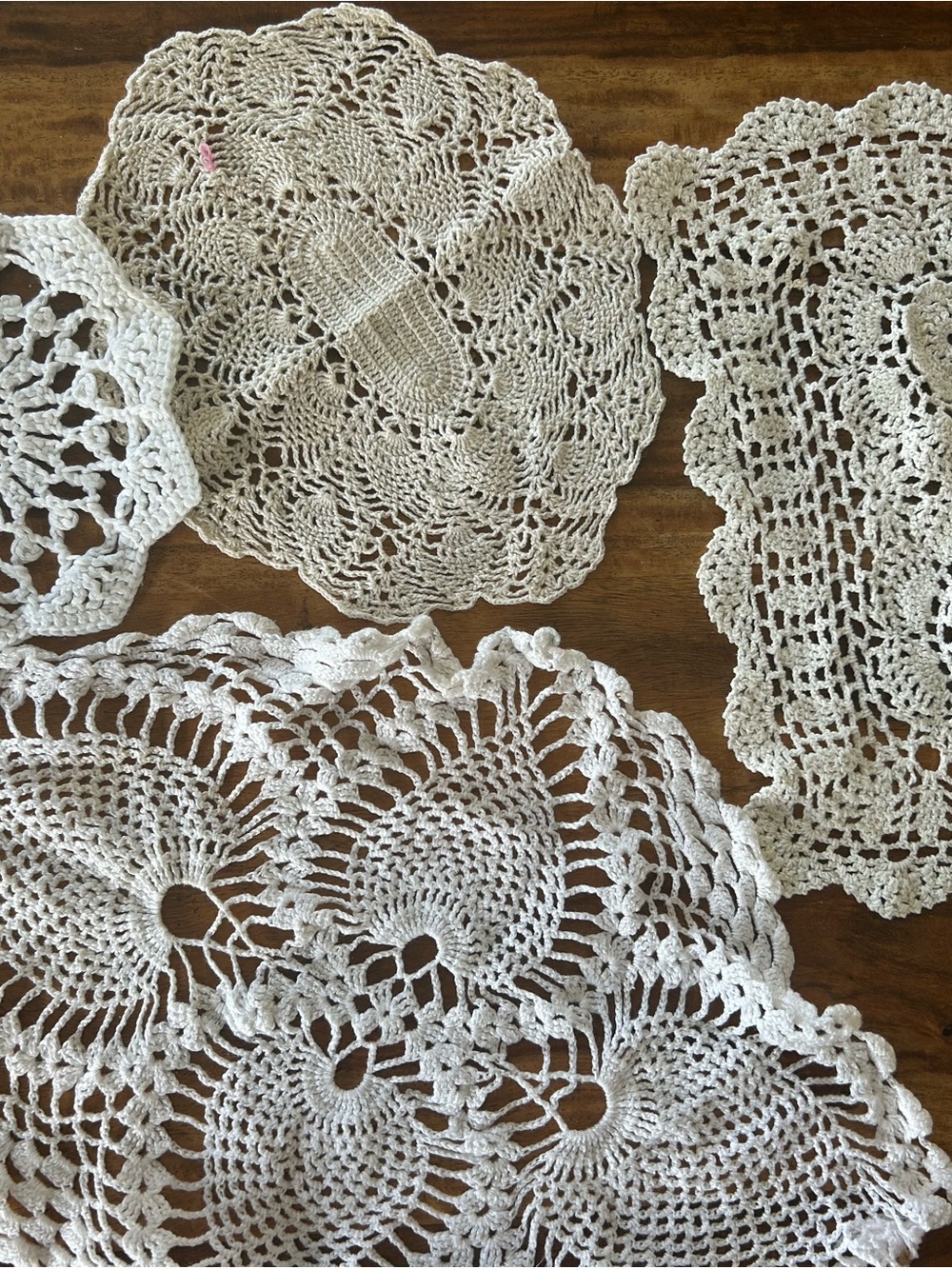 Handmade Cream & White Crochet Doilies Oval Rectangular Qty 4 Grandmacore